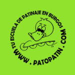 logotipo que muestra la cara de un pato y las ruedas de un patín en línea